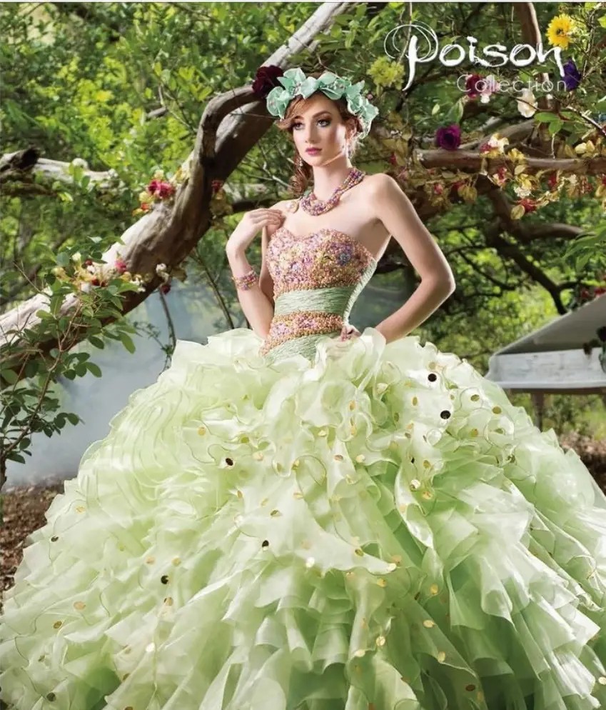 green and white quinceanera dresses